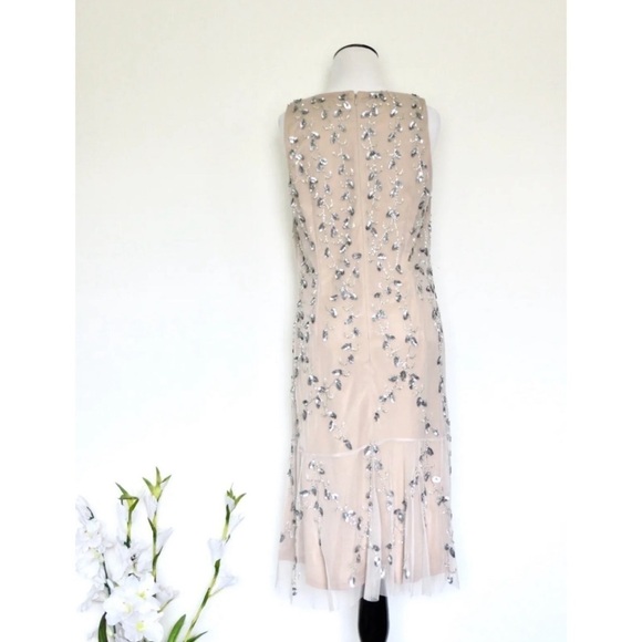 NEW! ADRIANNA PAPELL Sleeveless Knee Length Dress Sequins Beads Nude Pink SZ 12 - Picture 9 of 13